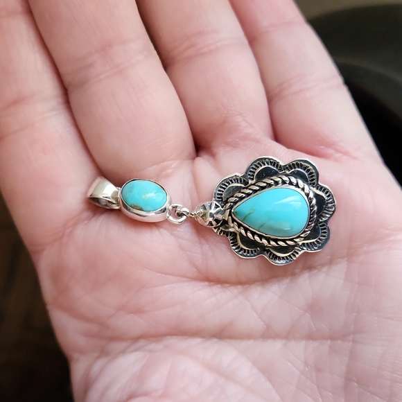 Gorgeous NWOT Native American Navajo Turquoise Double Stone Pendant 💙 - Picture 7 of 11